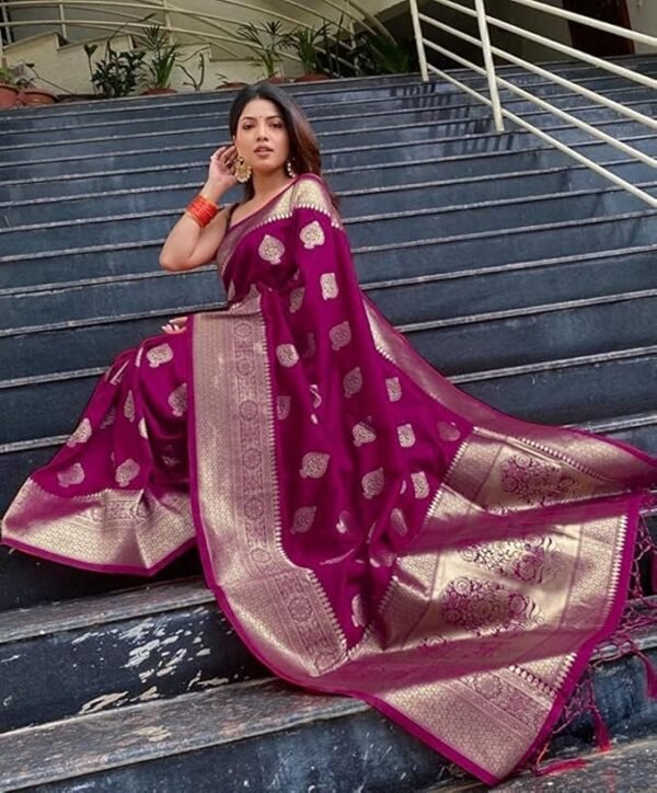 Banarasi Sari With Blouse Piece For Wedding - Image 6